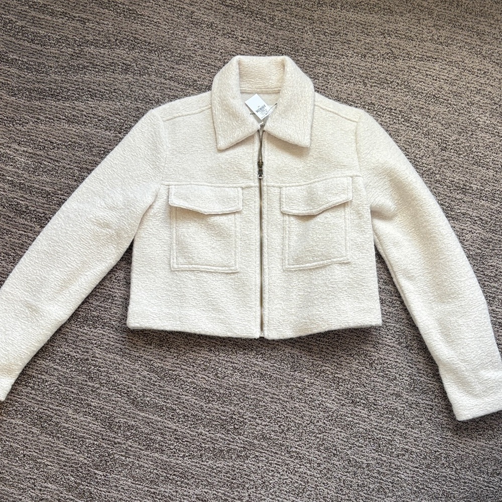 Banana Republic Cream Cropped Sherpa Zip Jacket